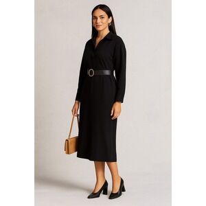 Linda Allard Ellen Tracy‎ Dress Long Sleeve Collared Black Career Size 10